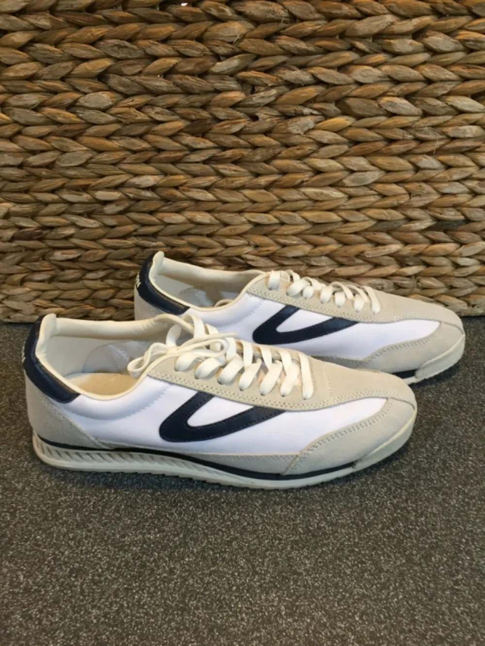 Classic Tretorn Women's Beige & White Sneakers with Navy Accent